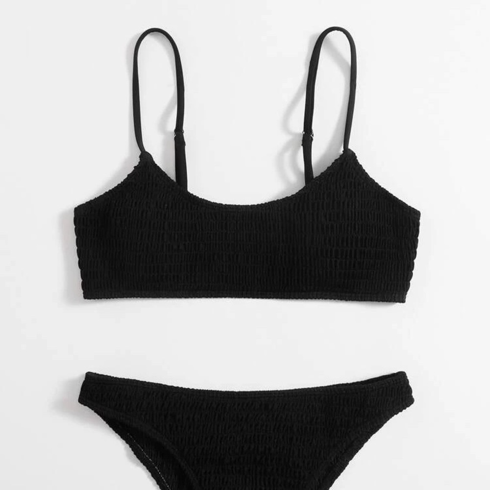 Black Smocked Crinkle Bikini